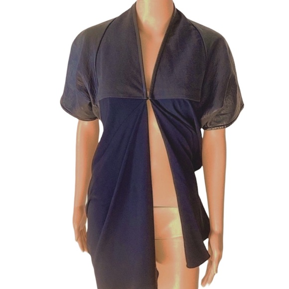 EUC Rick Owens Leather Trim Open Front Silk Blouse - Picture 1 of 12